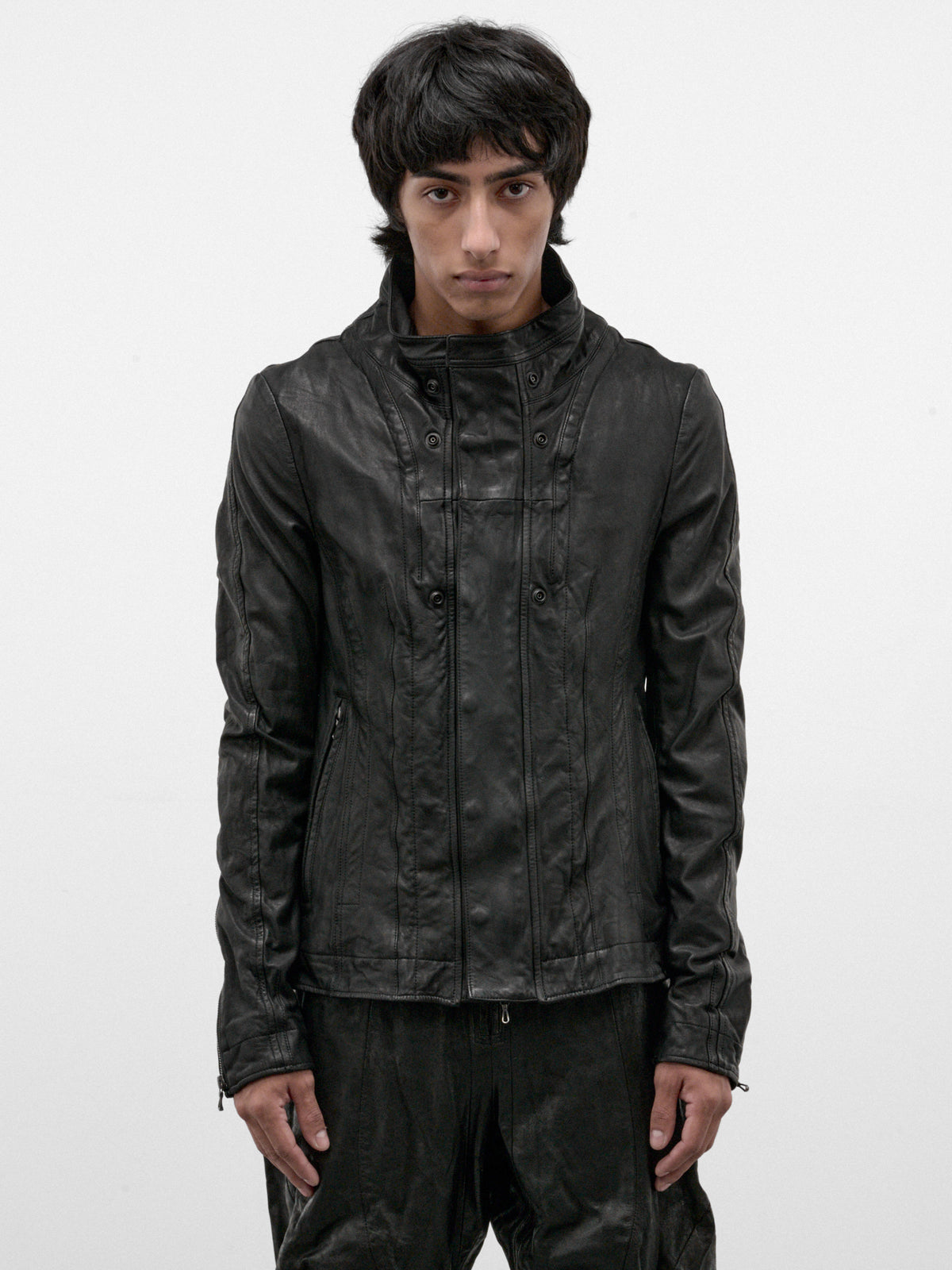 Black Leather Asymmetric Jacket (957BLM10-BLACK)