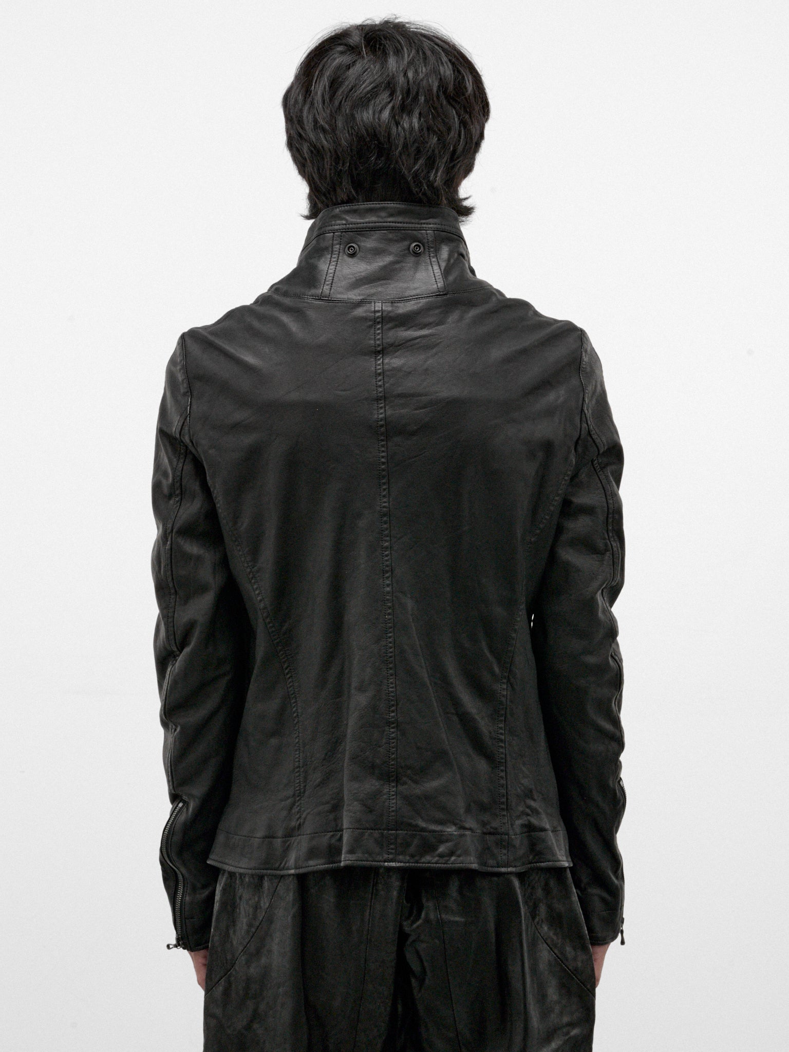Black Leather Asymmetric Jacket (957BLM10-BLACK)