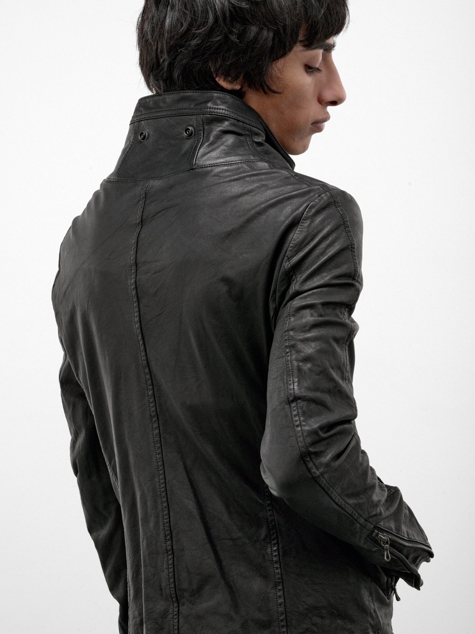 Black Leather Asymmetric Jacket (957BLM10-BLACK)