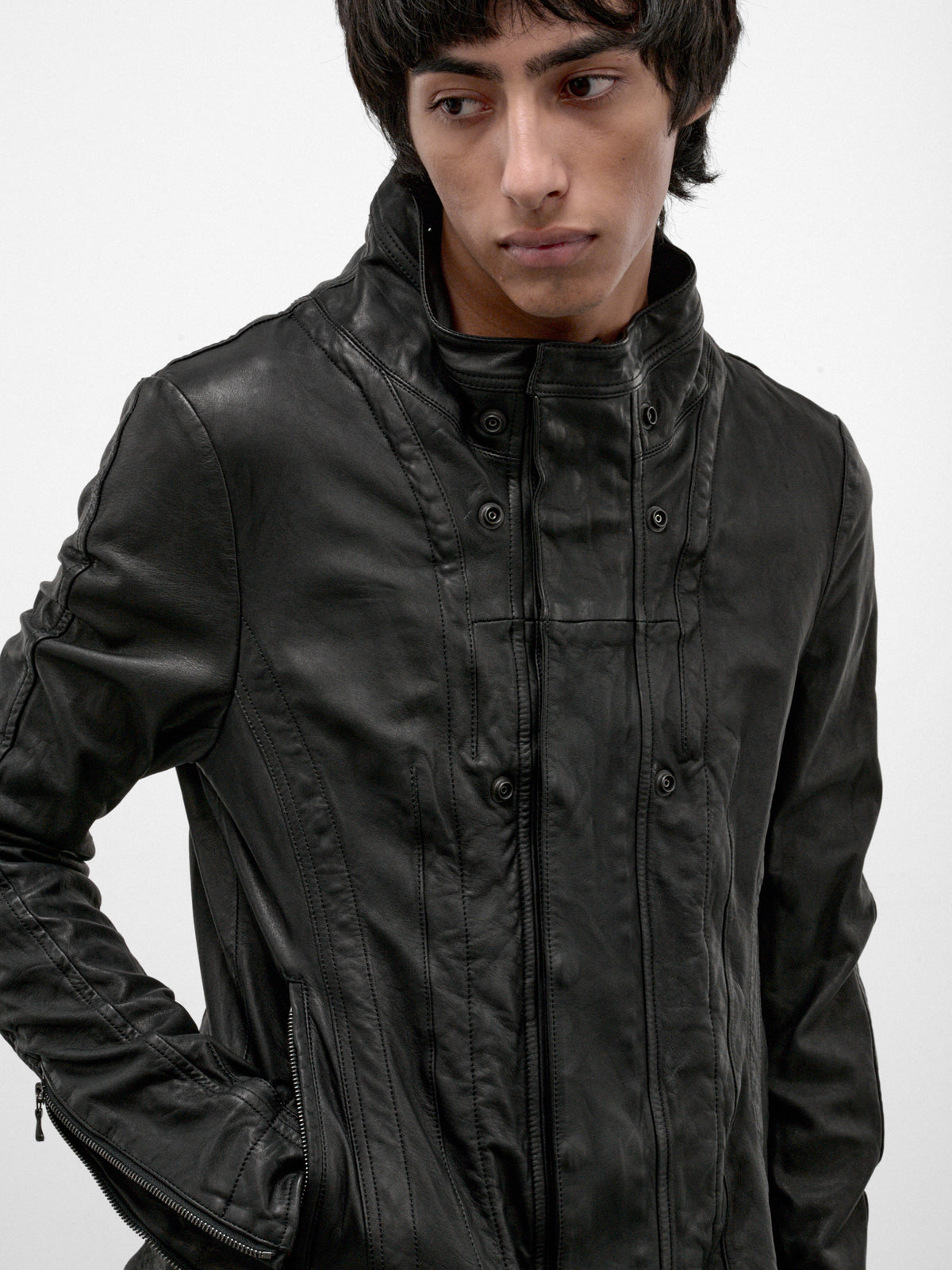 Black Leather Asymmetric Jacket (957BLM10-BLACK)