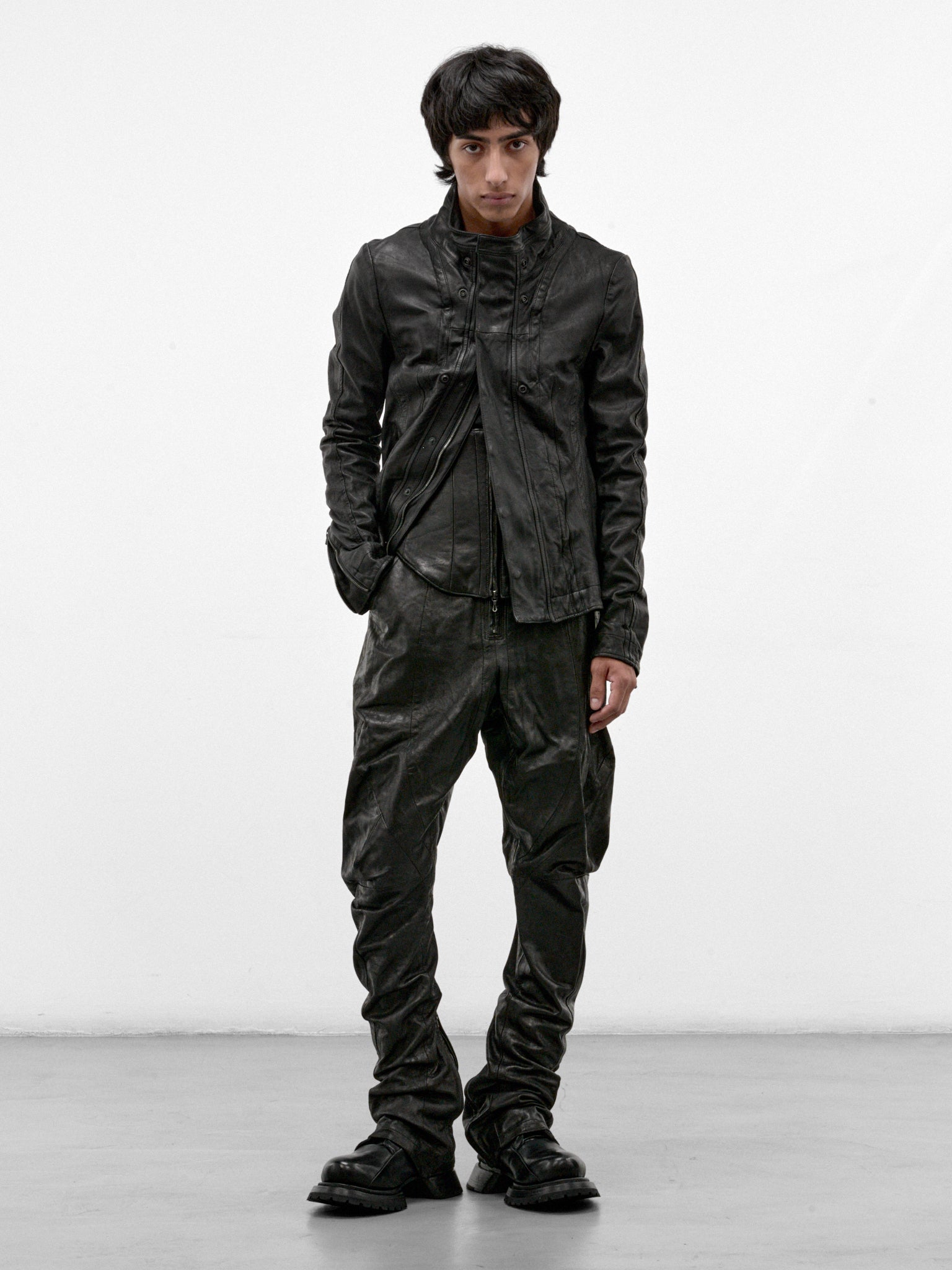 Black Leather Slim Pants (957PAM23-BLACK)