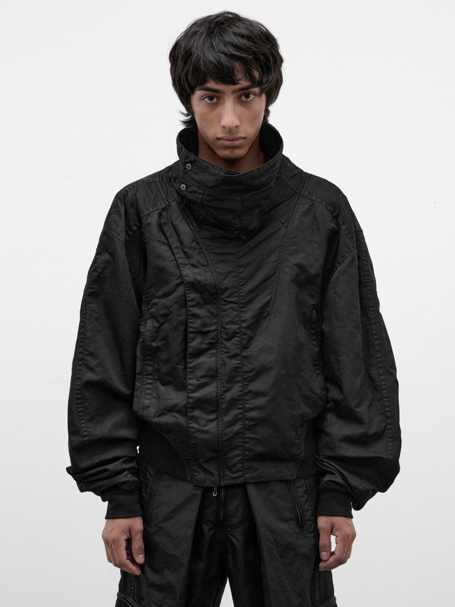 Black Nylon Relaxed Jacket (957BLM8-BLACK)