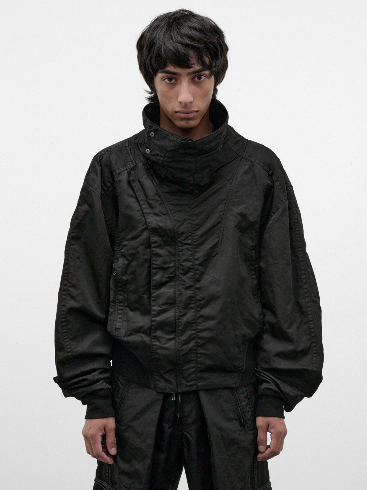 Black Nylon Relaxed Jacket (957BLM8-BLACK)
