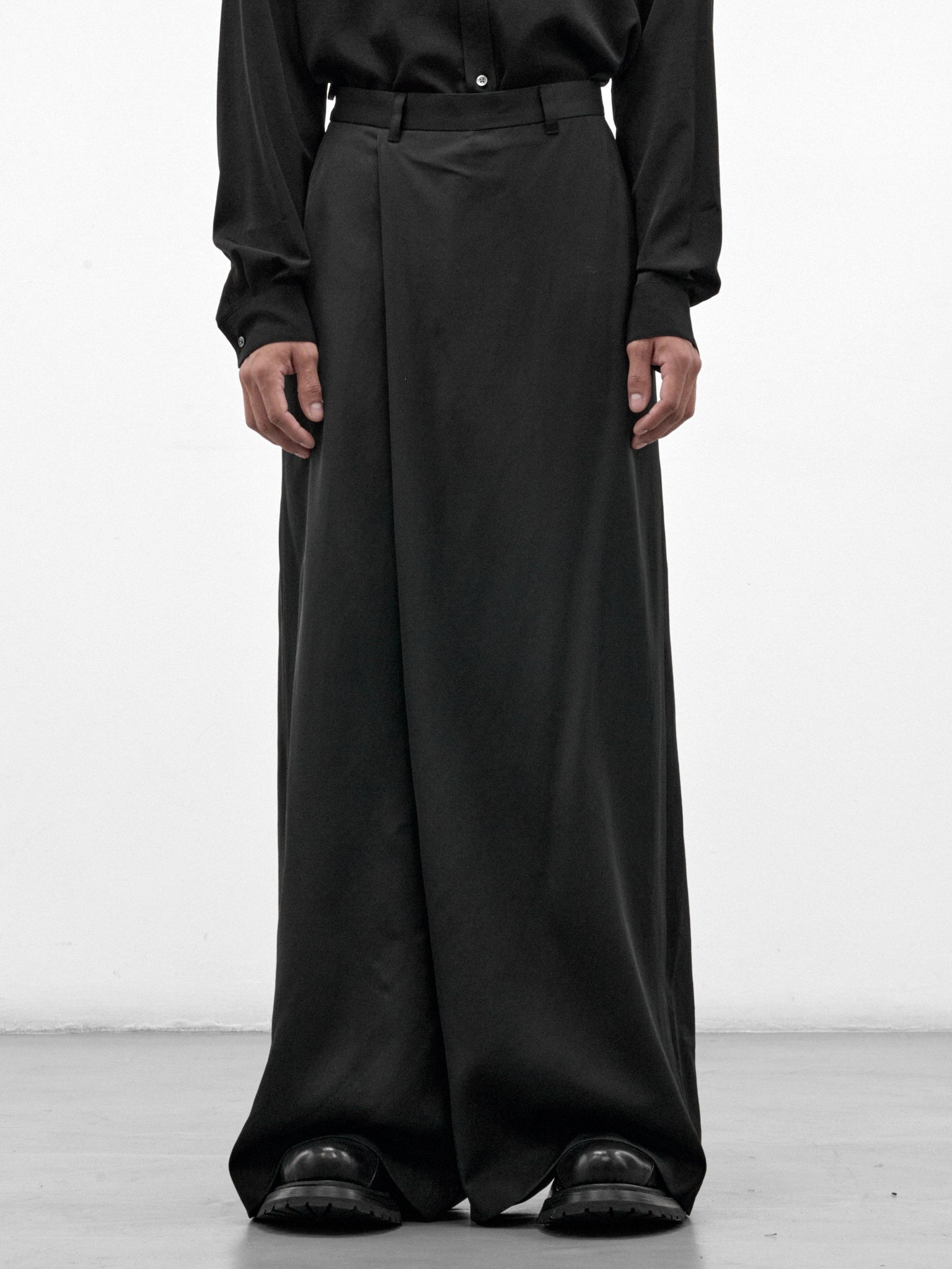 Black Wool Wide Leg Trousers (957PAM1-BLACK)