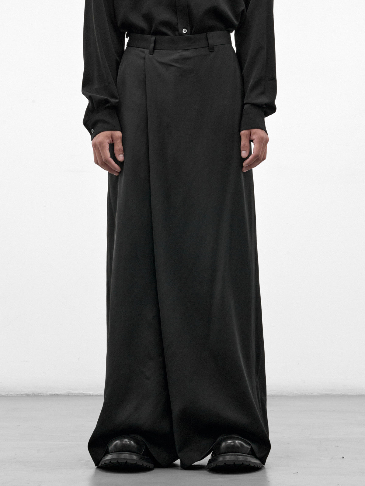 Black Wool Wide Leg Trousers (957PAM1-BLACK)