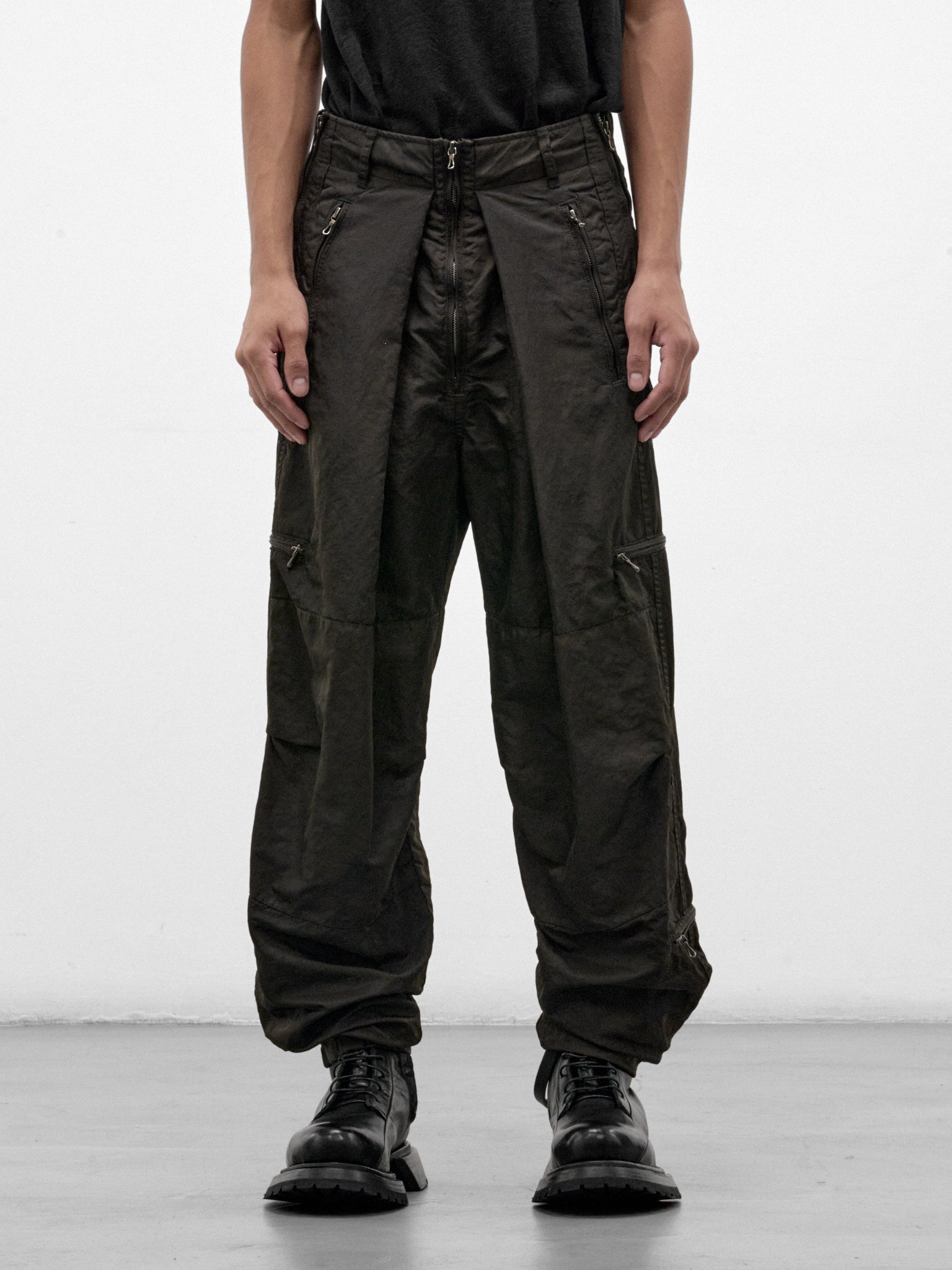 Dark Khaki Nylon Cargo Pants (957PAM15-DARK-KHAKI)