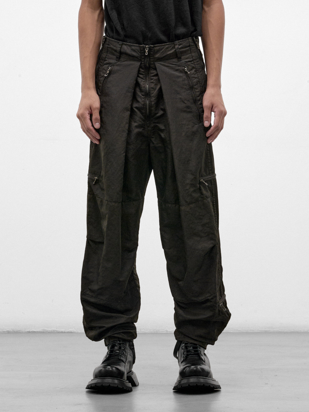 Dark Khaki Nylon Cargo Pants (957PAM15-DARK-KHAKI)
