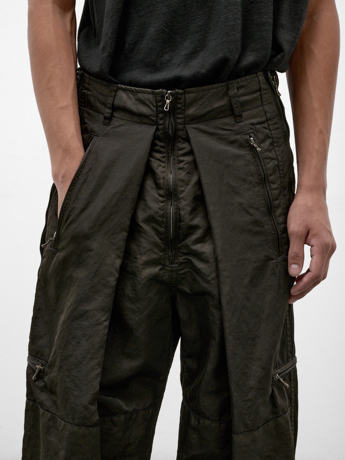 Dark Khaki Nylon Cargo Pants (957PAM15-DARK-KHAKI)