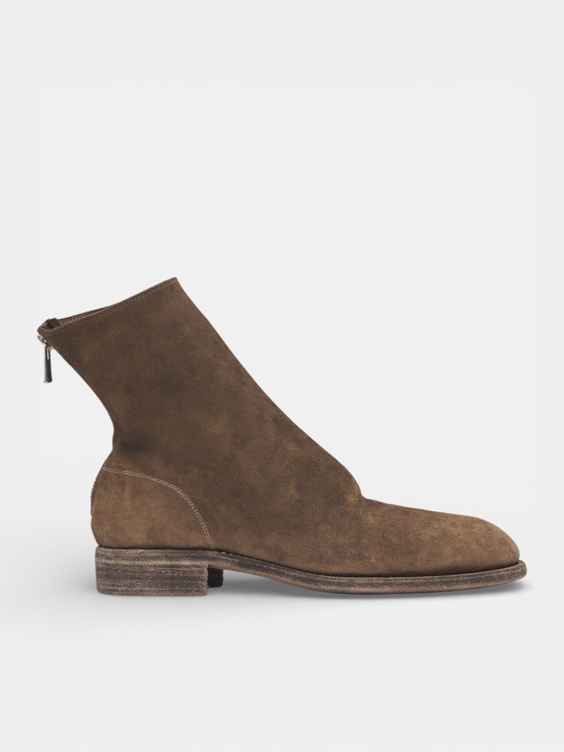 Reverse Leather Back Zip Boots (986-CR-CV177T-DARK-BROWN)