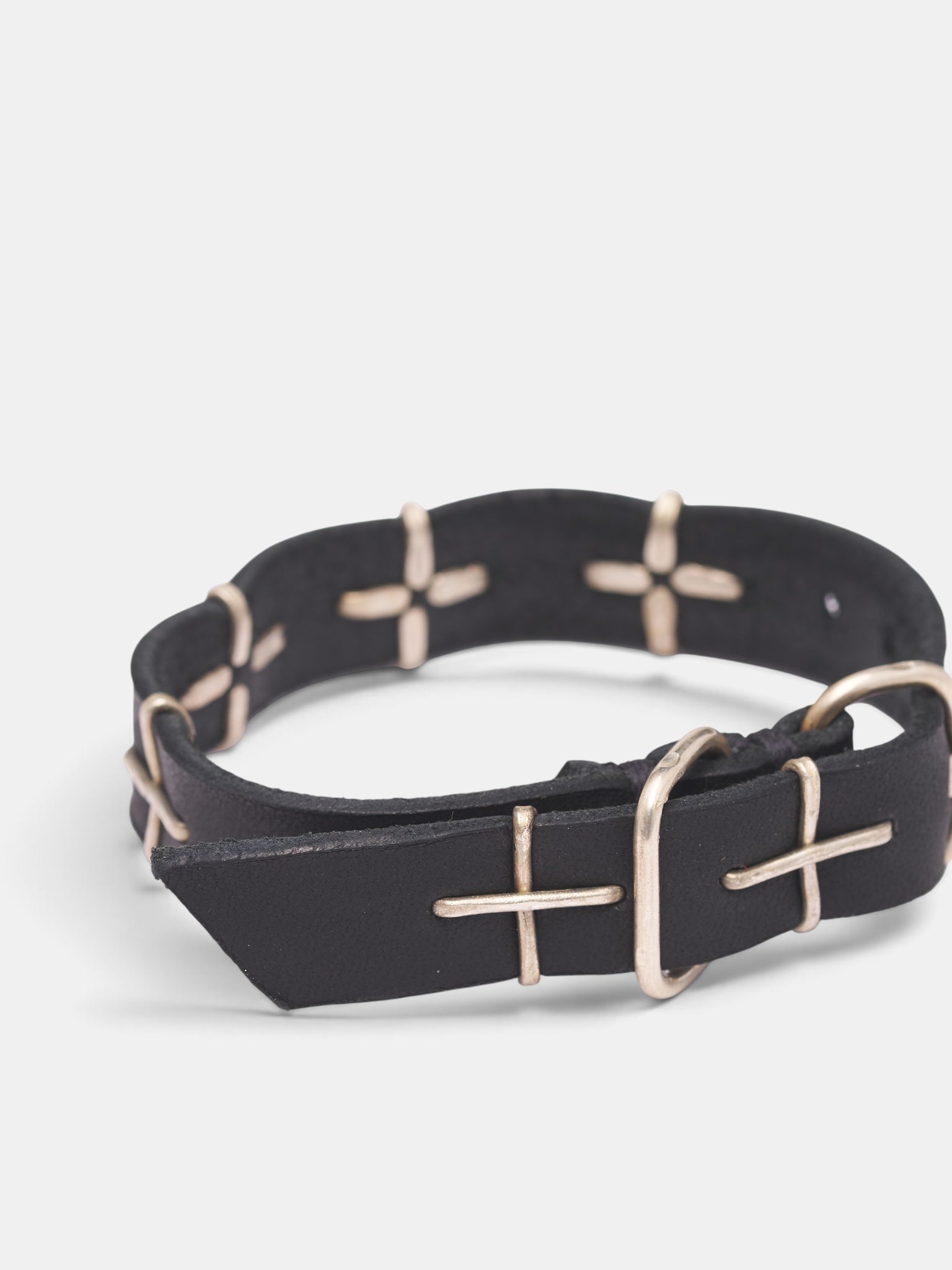 Black Leather & Silver Cross Bracelet (A-F2BL1-GR-2-0-BLACK)