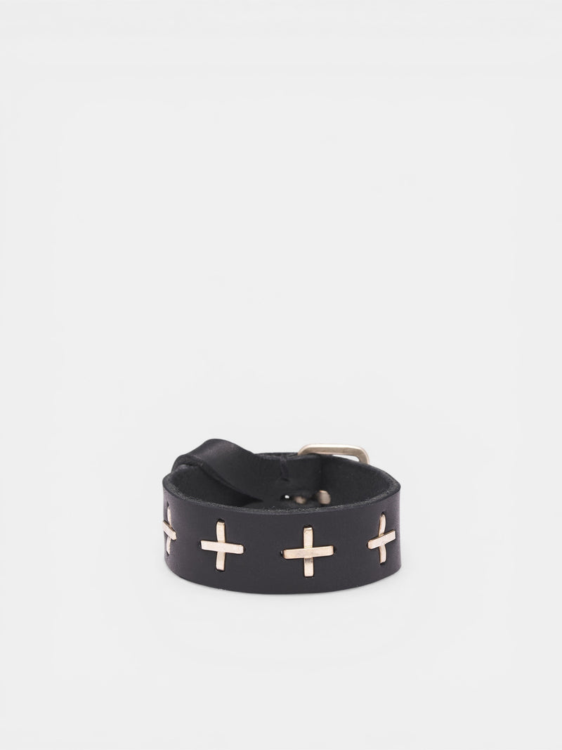 Black Leather Cross Wristband (A-F2E1-GR-3-0-BLACK)