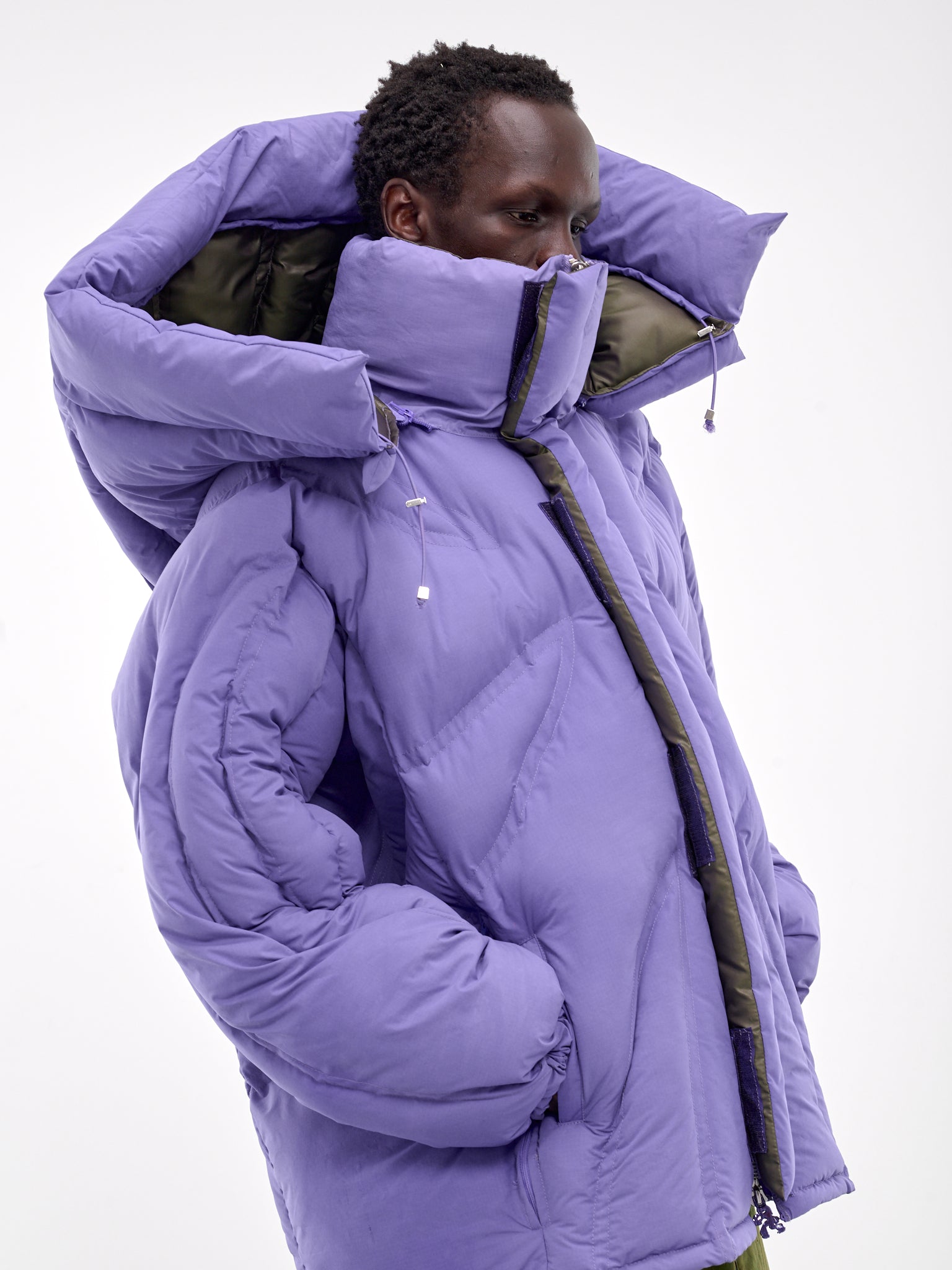 Purple puffer jacket with hood top