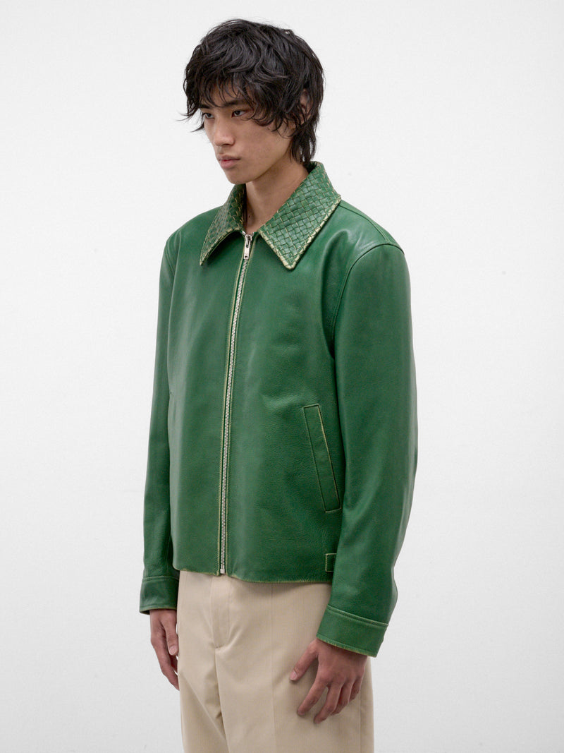 Green Leather Intrecciato Collar Jacket (A0046DV6M20-3086-MALACHITE)