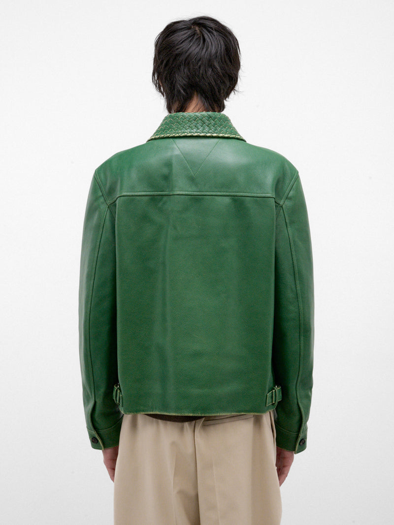 Green Leather Intrecciato Collar Jacket (A0046DV6M20-3086-MALACHITE)