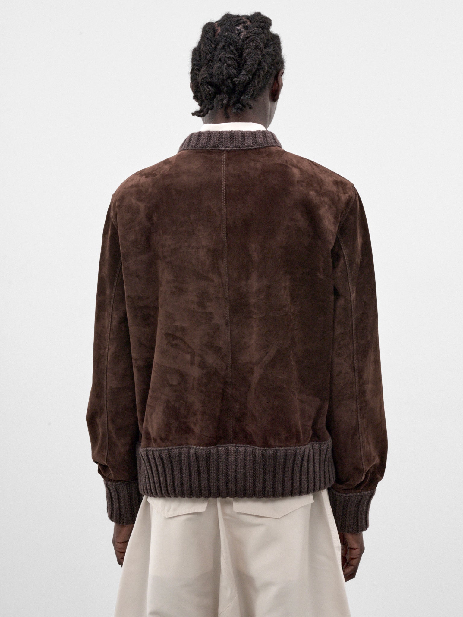 Chocolate Suede Leather V-Neck Sweater (A0048XV64Z0-8812-CHOCOLATE)