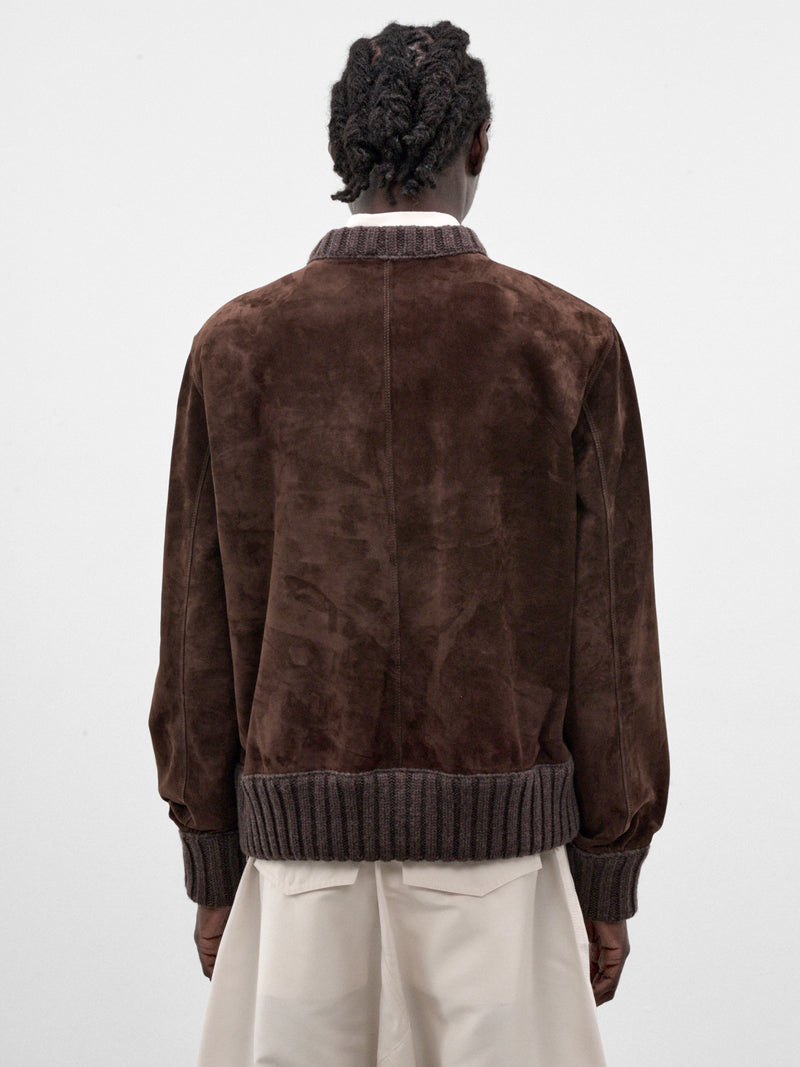 Chocolate Suede Leather V-Neck Sweater (A0048XV64Z0-8812-CHOCOLATE)