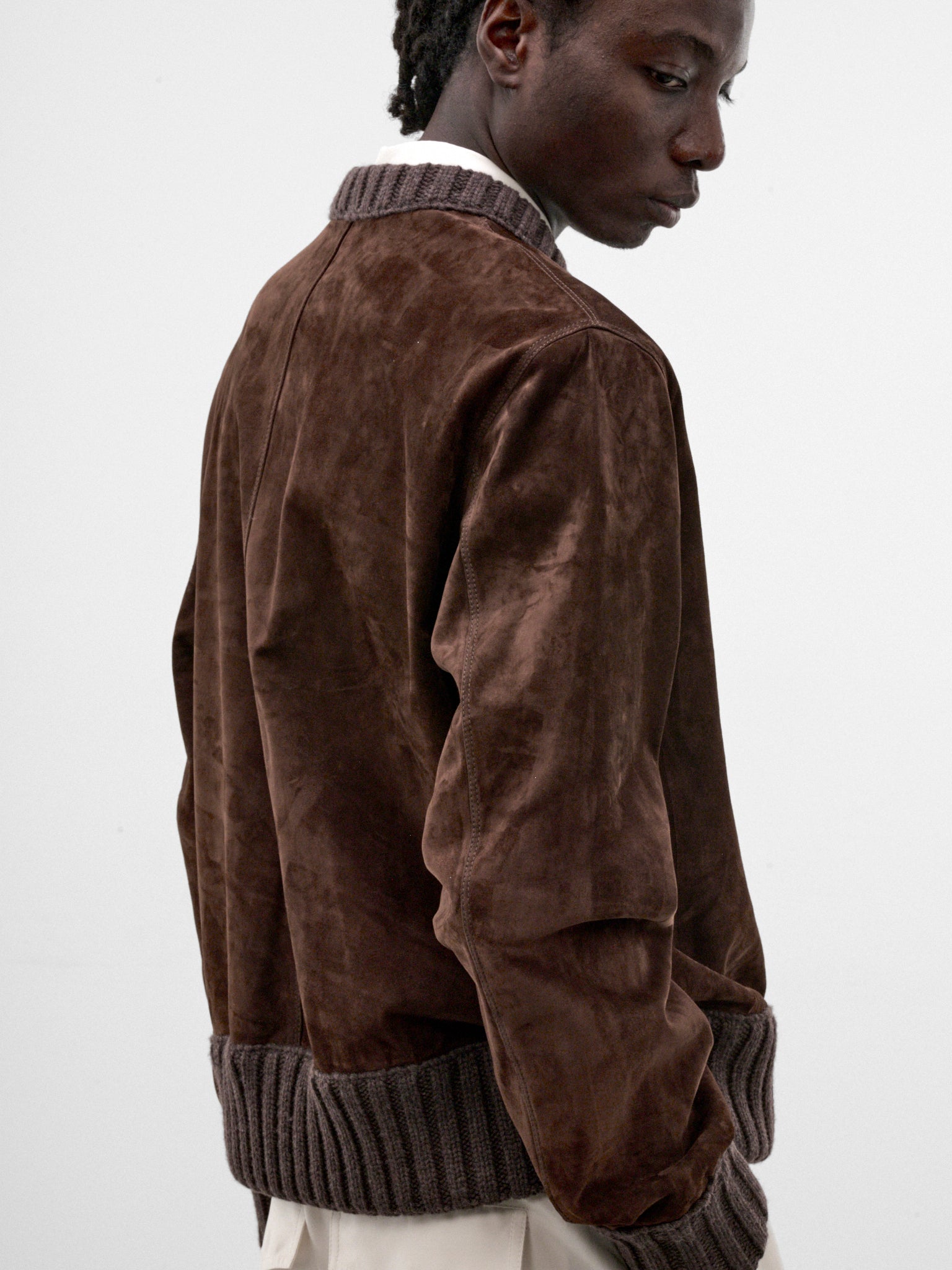 Chocolate Suede Leather V-Neck Sweater (A0048XV64Z0-8812-CHOCOLATE)