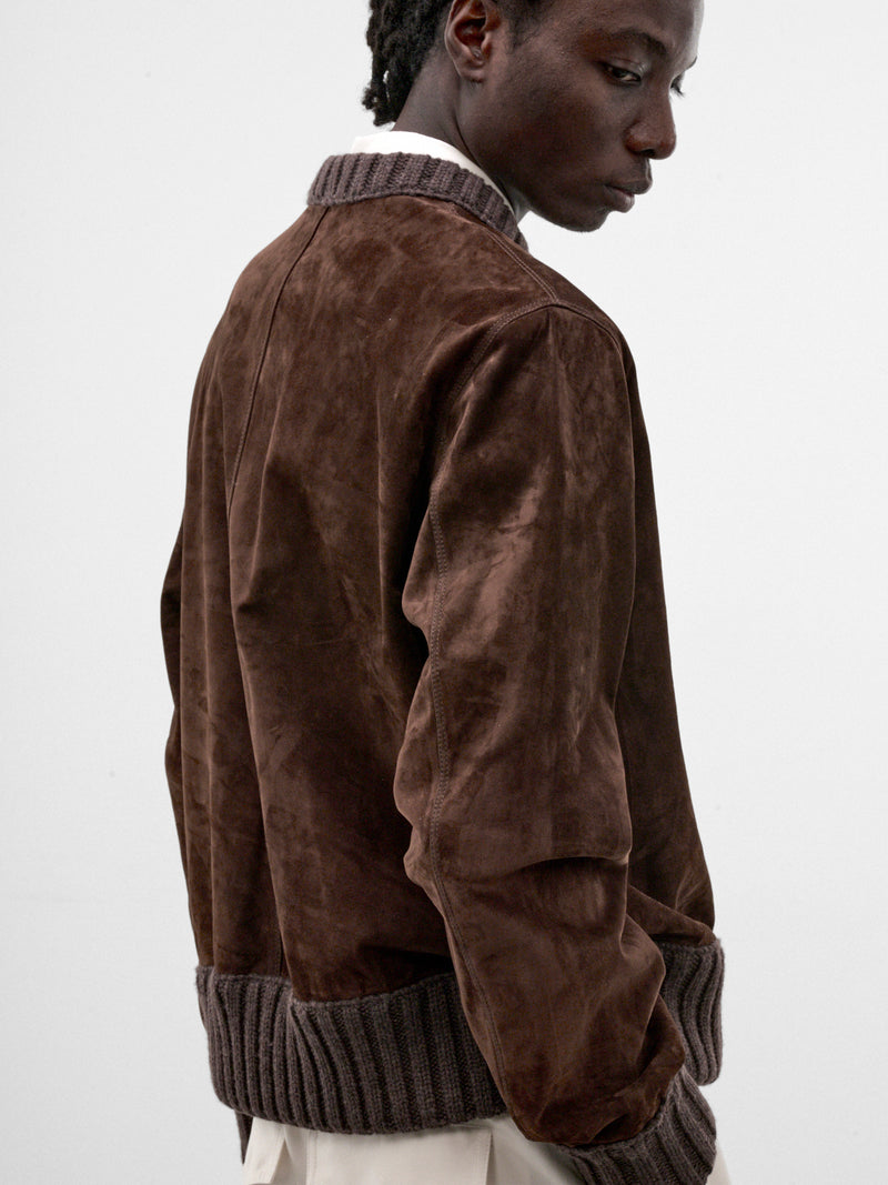 Chocolate Suede Leather V-Neck Sweater (A0048XV64Z0-8812-CHOCOLATE)