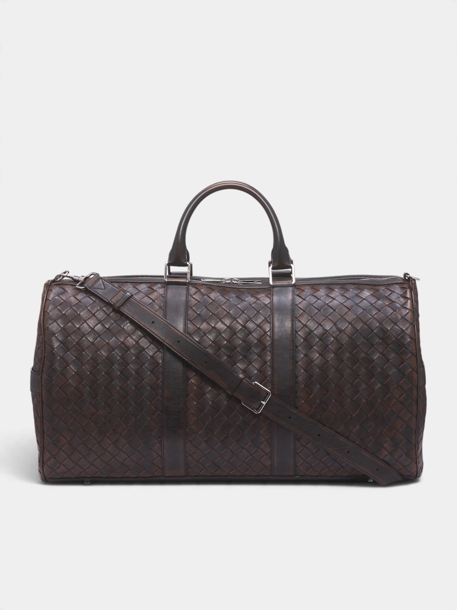 Brown Intrecciato Woven Duffle Bag (A005JHV71Z0-1415-BLACK-BROWN)
