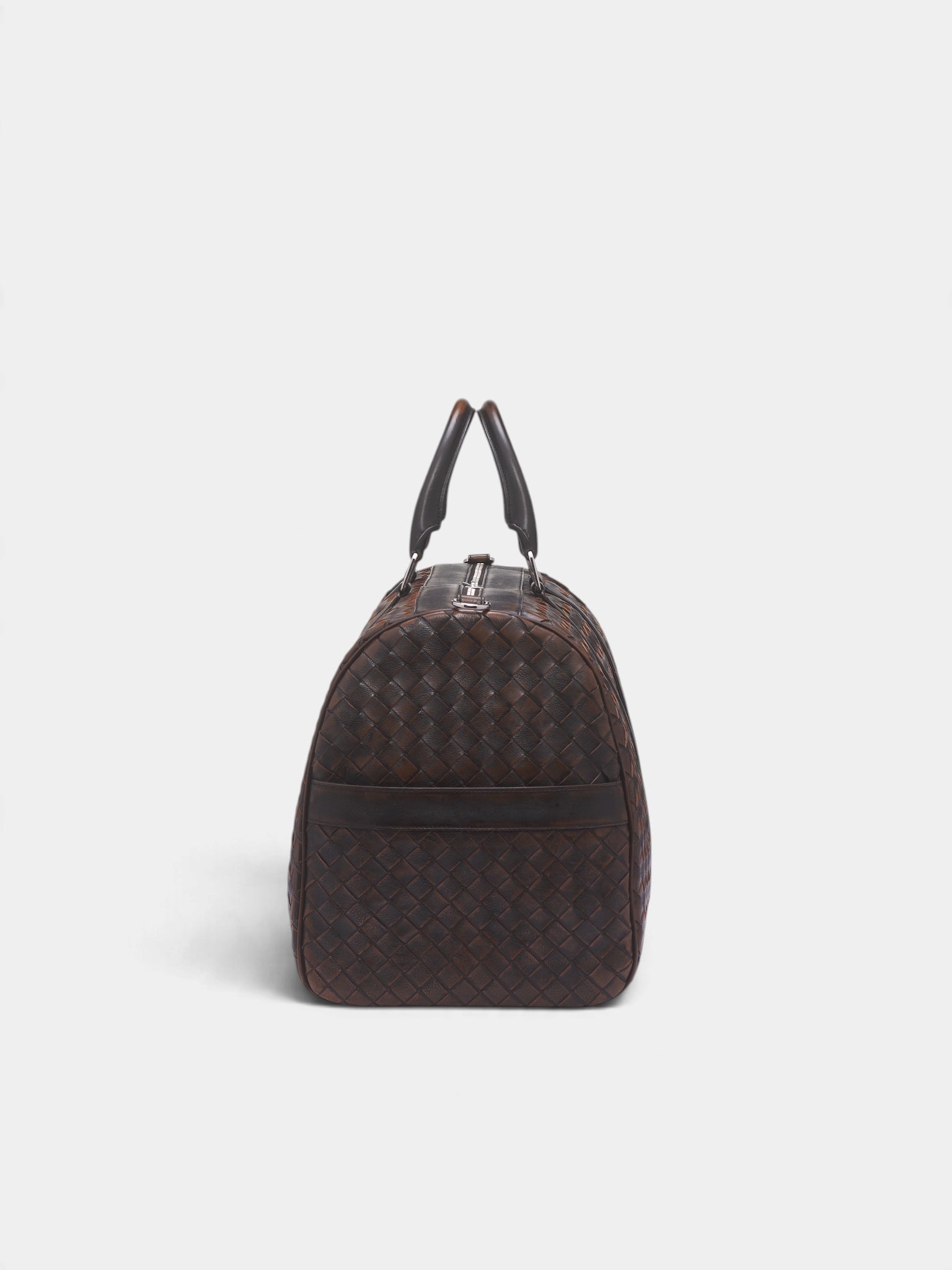 Brown Intrecciato Woven Duffle Bag (A005JHV71Z0-1415-BLACK-BROWN)