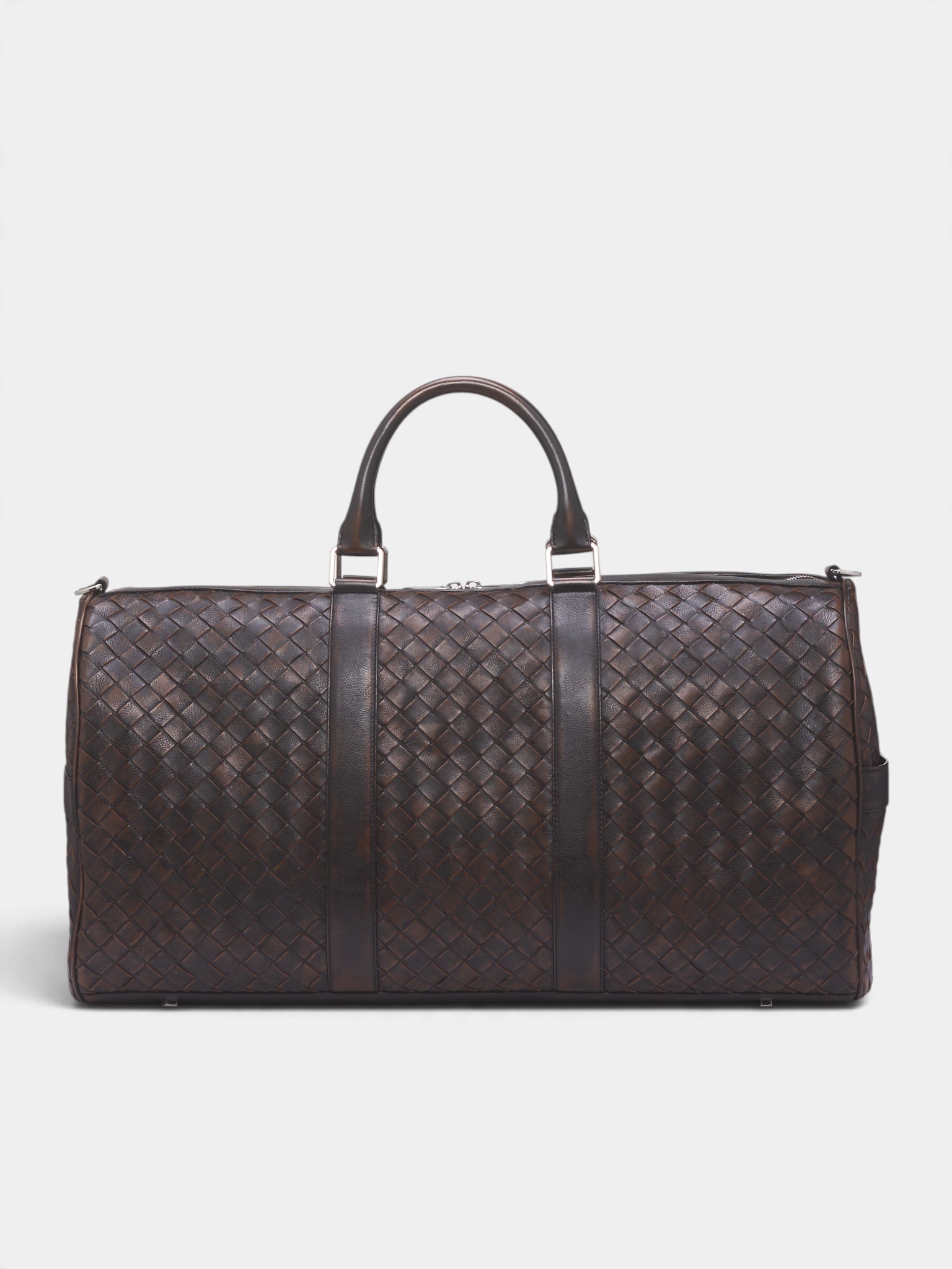 Brown Intrecciato Woven Duffle Bag (A005JHV71Z0-1415-BLACK-BROWN)