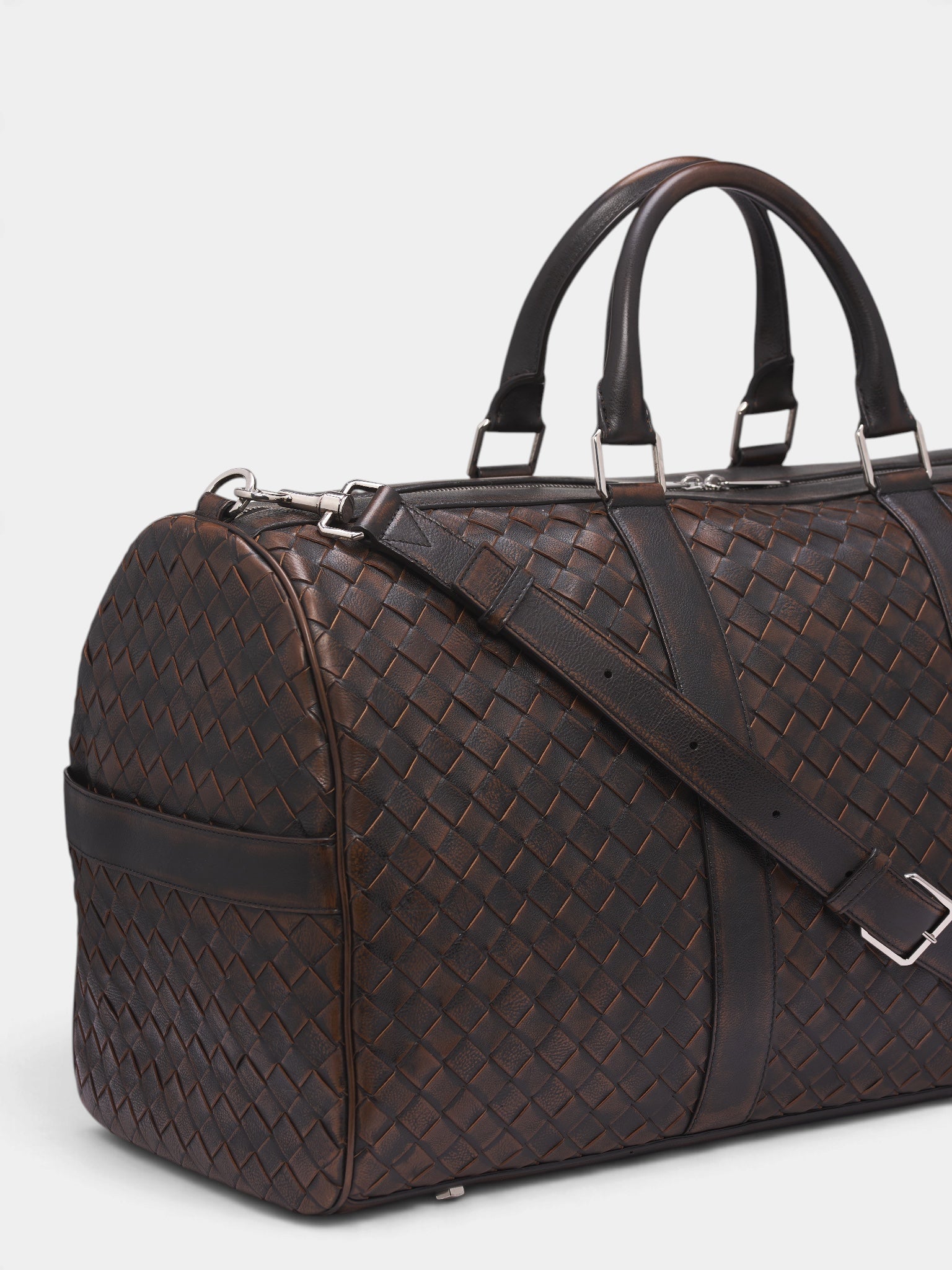 Brown Intrecciato Woven Duffle Bag (A005JHV71Z0-1415-BLACK-BROWN)