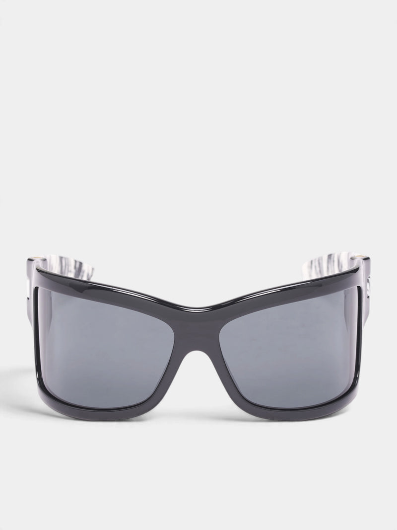 Black Wraparound Zebra Stripe Sunglasses (A009H5VBL80-1049-BLACK-GREY)