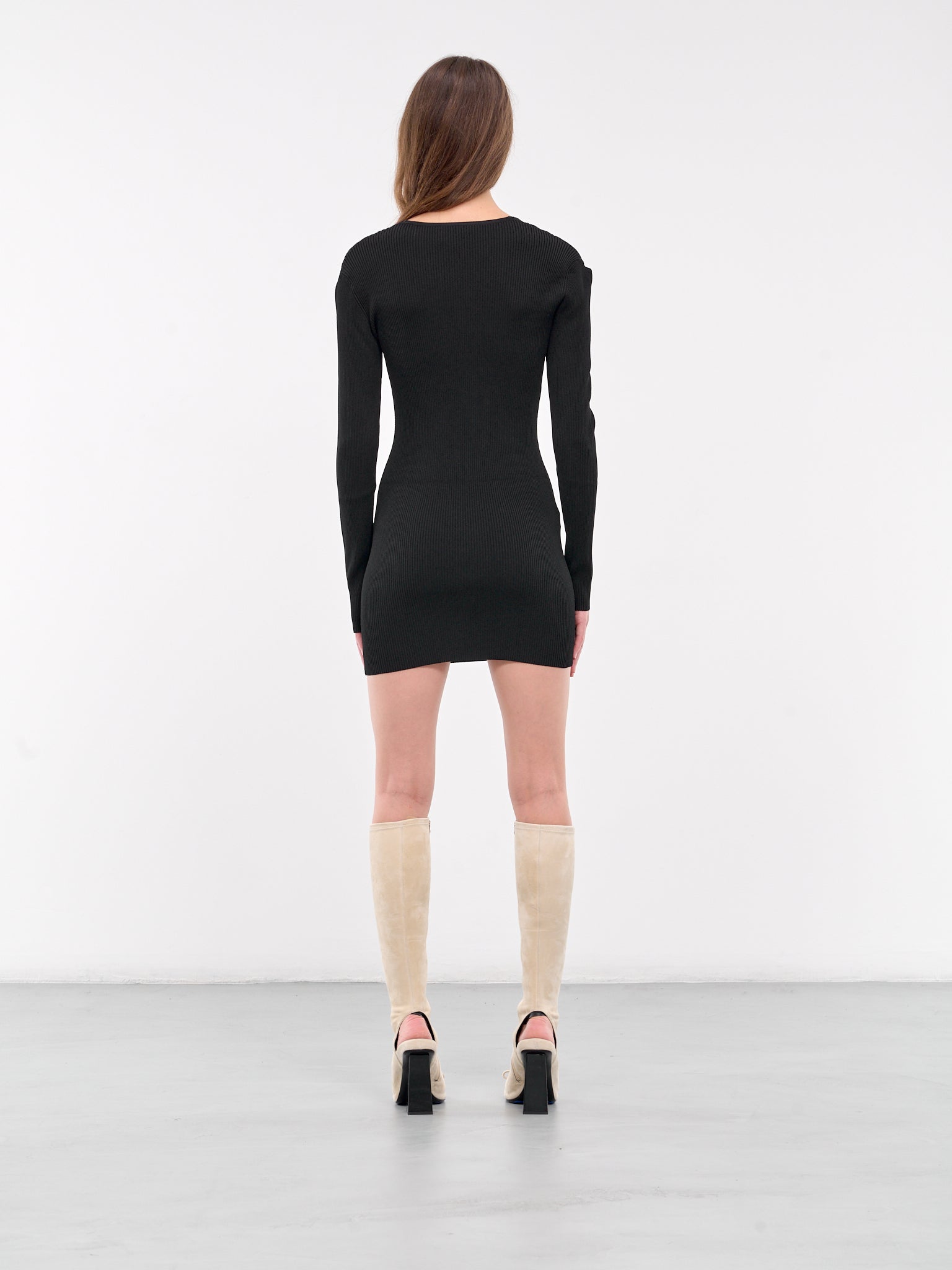 Pearl Shoulders Ribbed Mini Dress (A0489-8701-BLACK) Pearl Shoulders Ribbed Mini Dress (A0489-8701-BLACK)