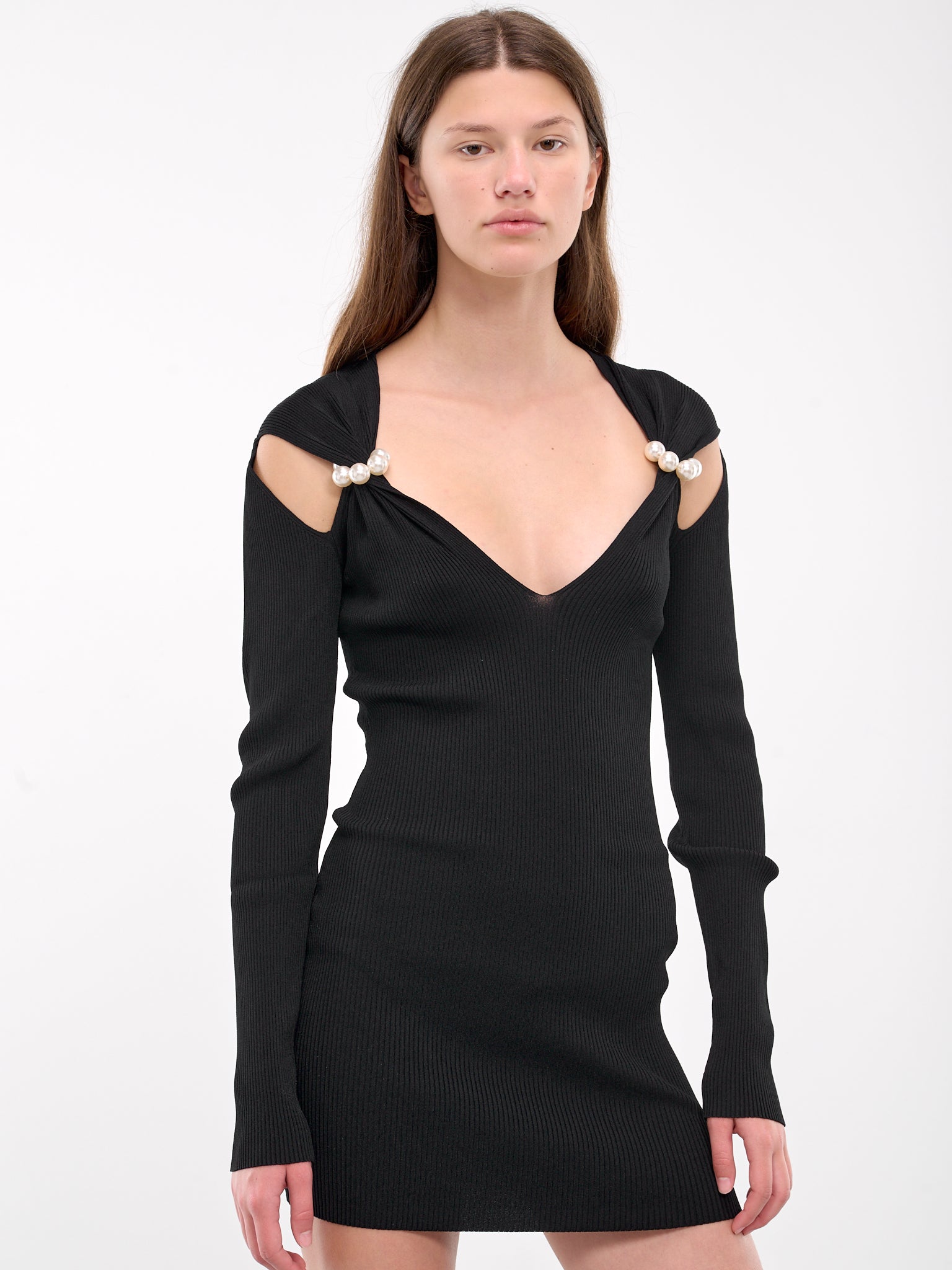 Pearl Shoulders Ribbed Mini Dress (A0489-8701-BLACK) Pearl Shoulders Ribbed Mini Dress (A0489-8701-BLACK)