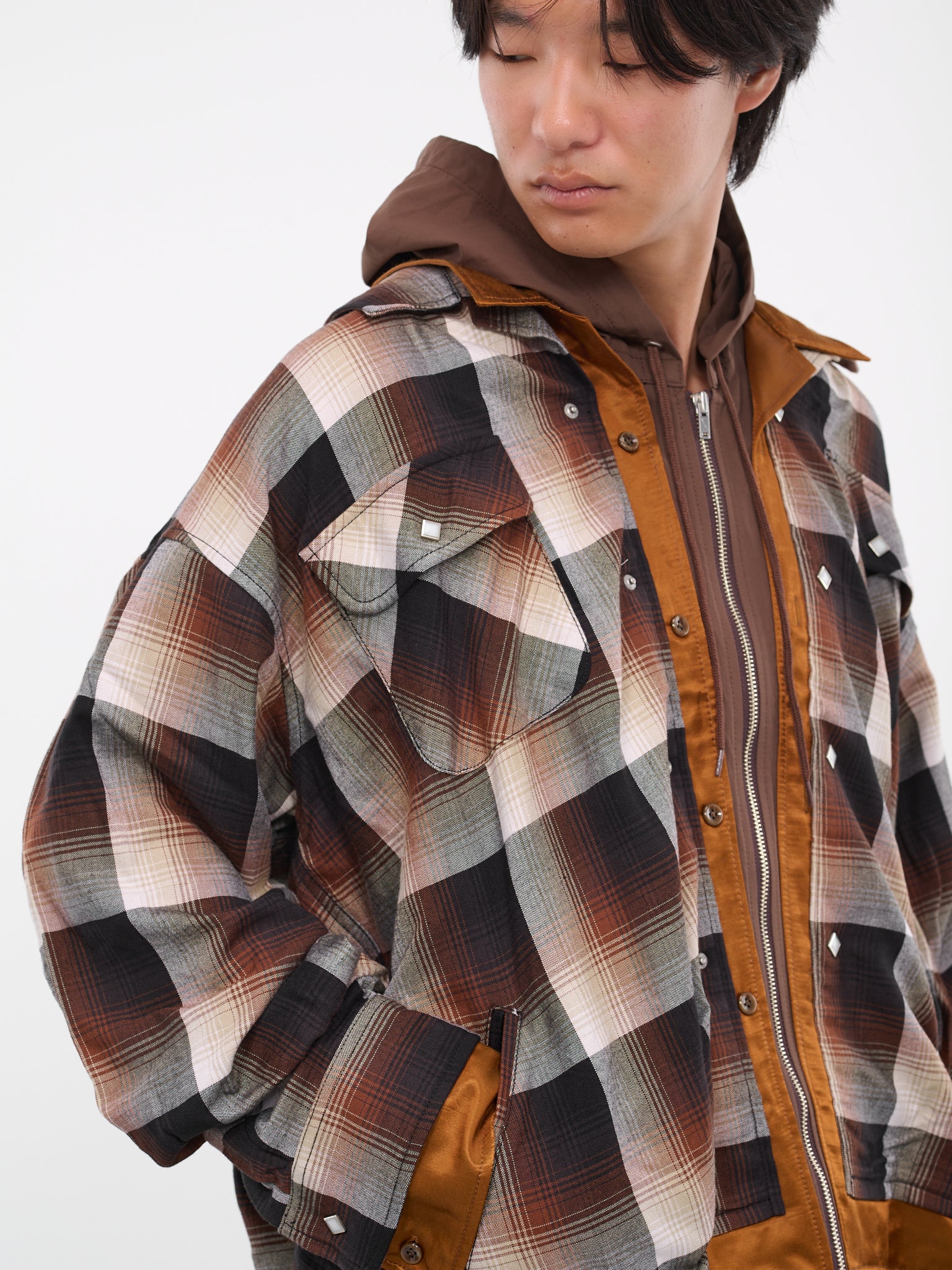 Layered Shirt Hoodie (A11SH072-BROWN)