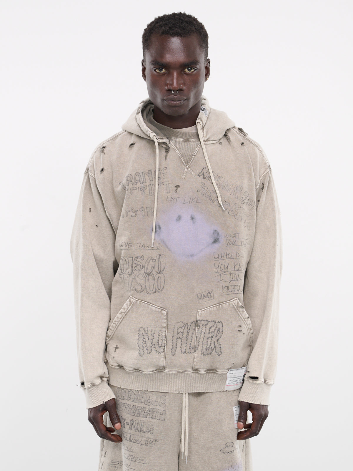 Distressed Graphic Hoodie (A12HD551-BEIGE)