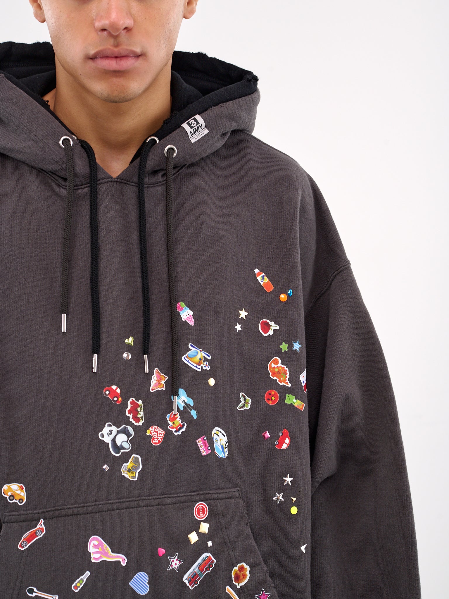 Sticker Print Layered Hoodie (A14HD551-BLACK)