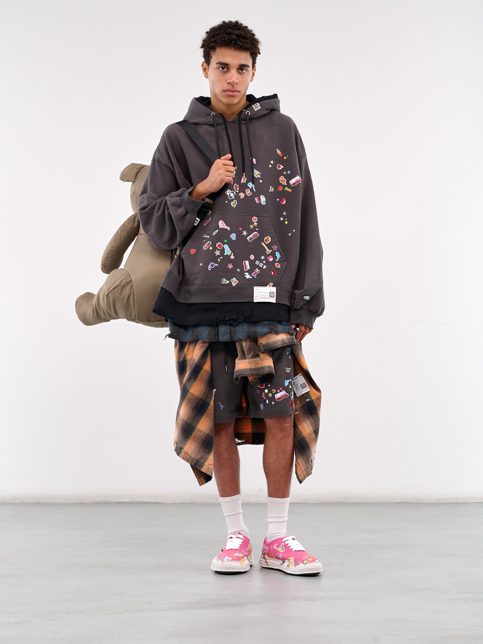 Sticker Print Layered Hoodie (A14HD551-BLACK)