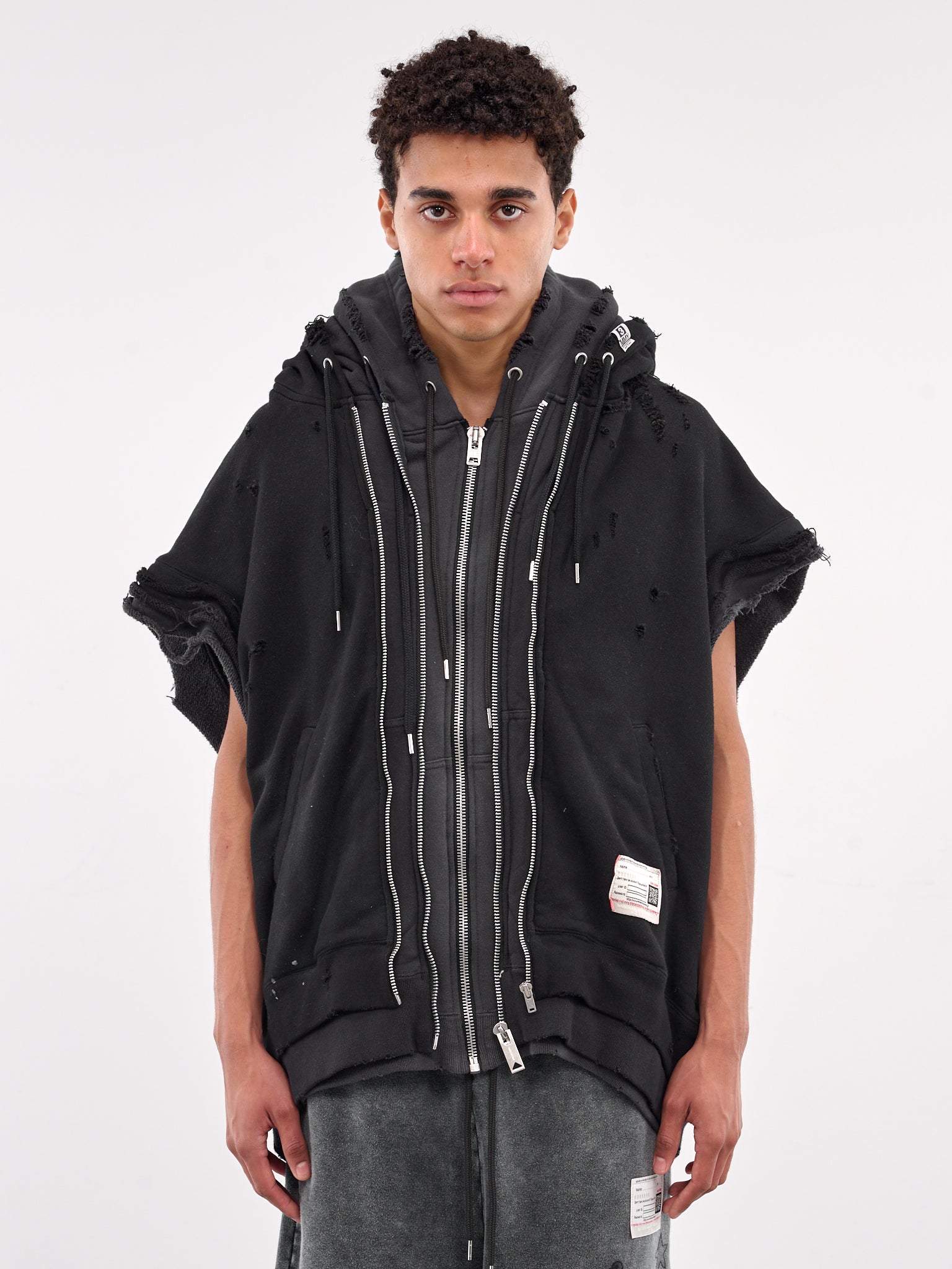 Layered Sleeveless Zip Hoodie (A14VT562-BLACK)