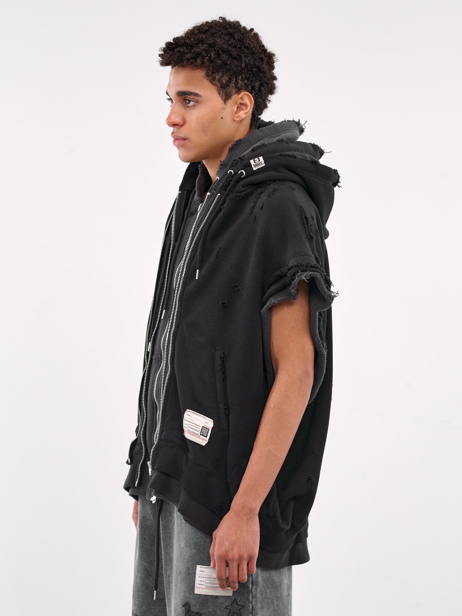 Layered Sleeveless Zip Hoodie (A14VT562-BLACK)
