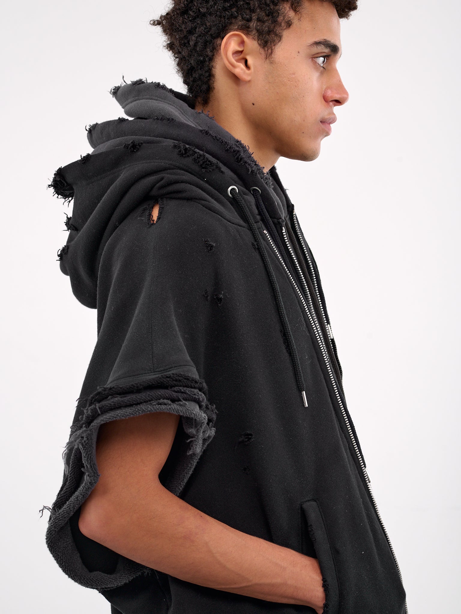 Layered Sleeveless Zip Hoodie (A14VT562-BLACK)