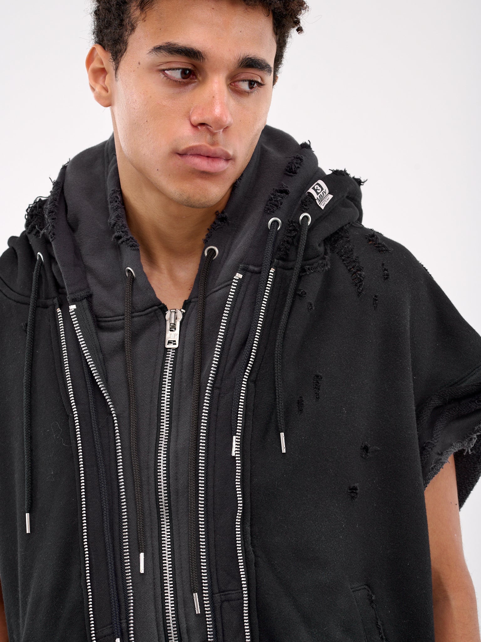 Layered Sleeveless Zip Hoodie (A14VT562-BLACK)