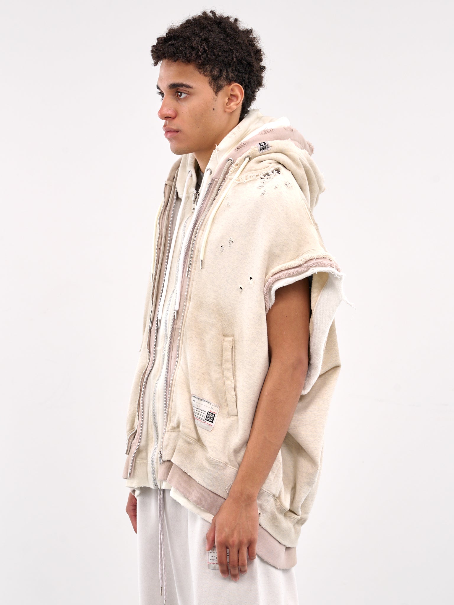 Layered Sleeveless Zip Hoodie (A14VT562-WHITE)