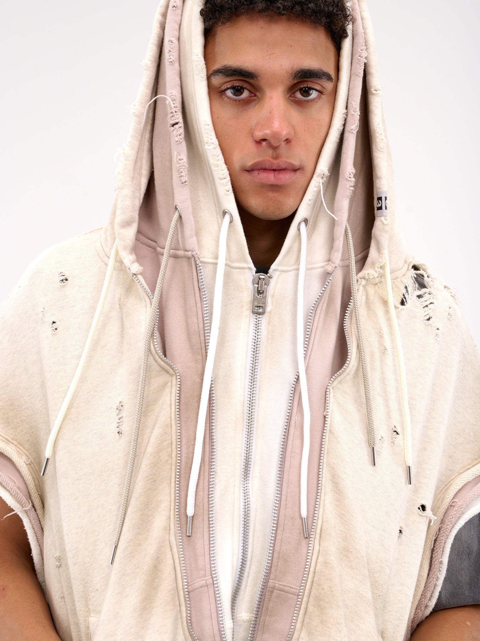Layered Sleeveless Zip Hoodie (A14VT562-WHITE)