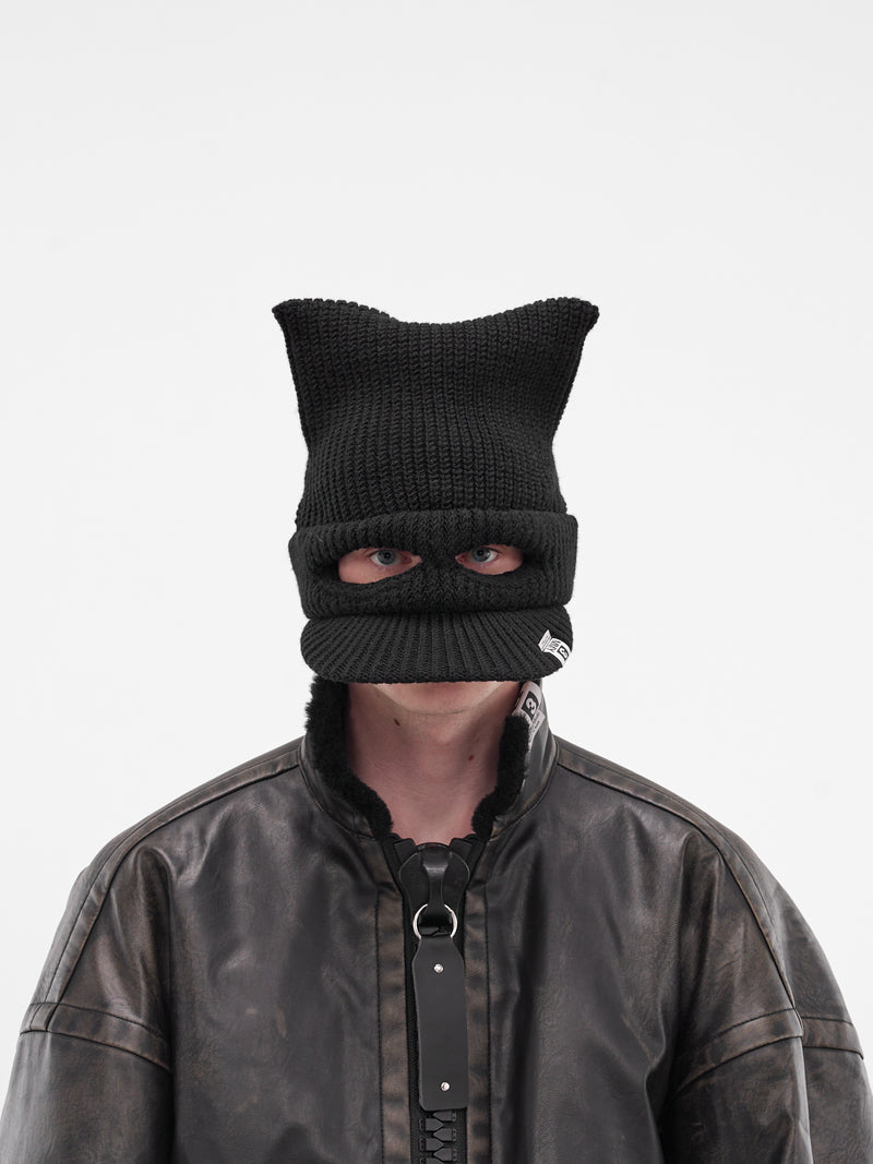 Black Rib-Knit Mask Beanie (A15AC402-BLACK)