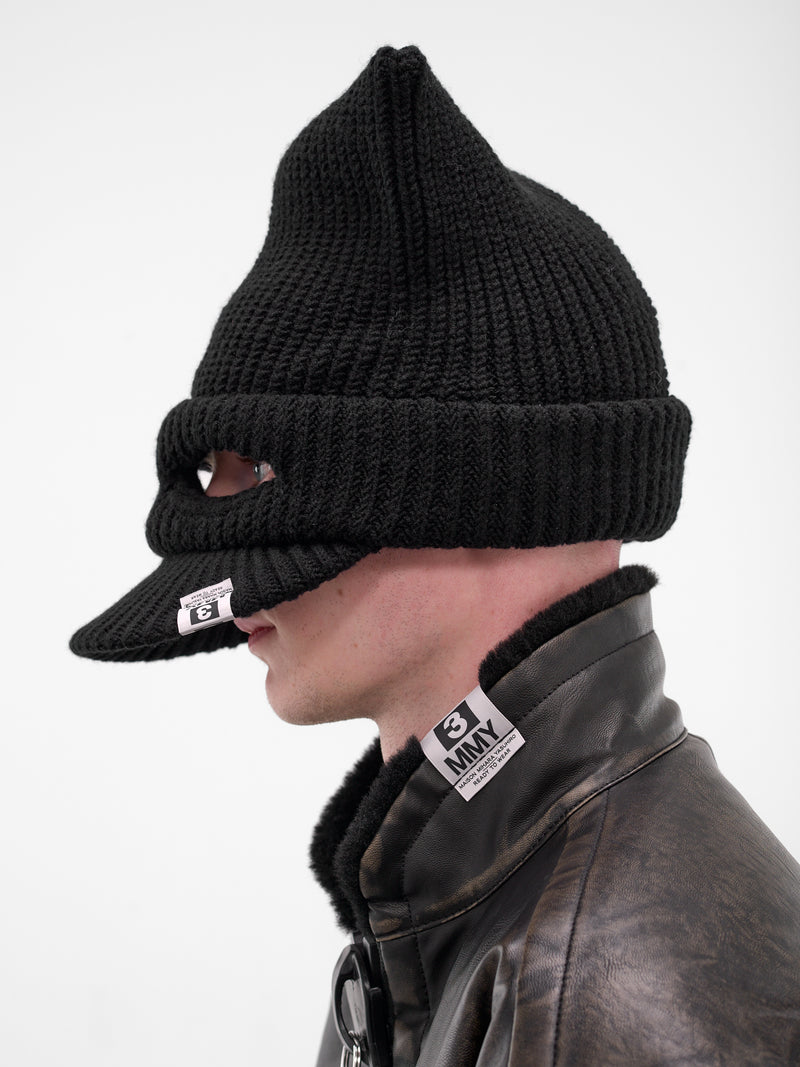 Black Rib-Knit Mask Beanie (A15AC402-BLACK)