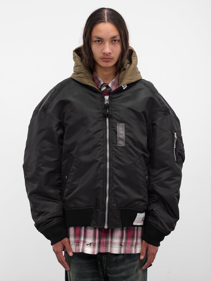 Black Nylon Hooded Bomber Jacket (A15BL062-BLACK)