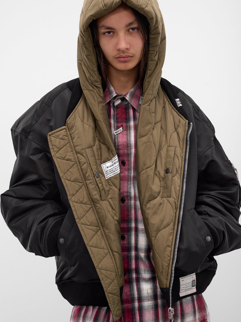 Black Nylon Hooded Bomber Jacket (A15BL062-BLACK)