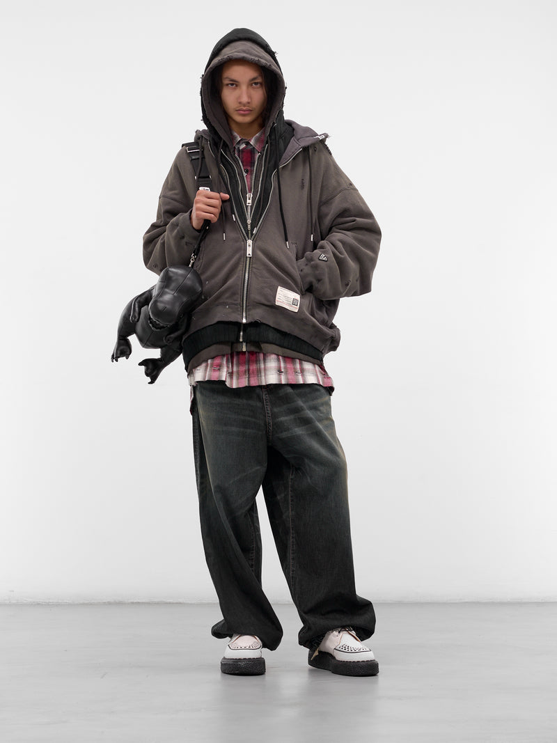 Gray Triple Layered Distressed Hoodie (A15PK581-BLACK)