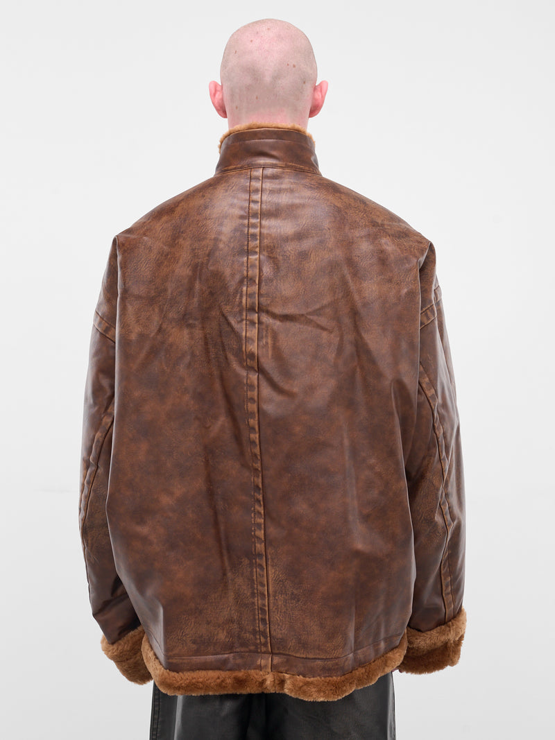 Brown Oversized Leather Shearling Jacket (A15BL071-BROWN_