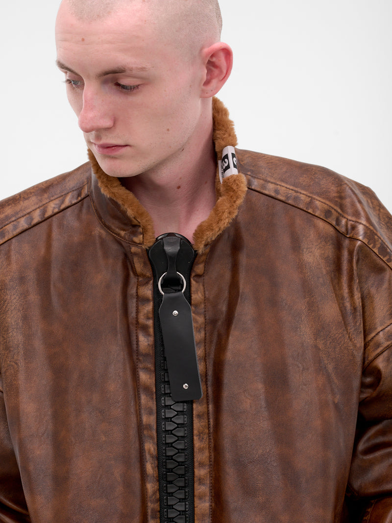 Brown Oversized Leather Shearling Jacket (A15BL071-BROWN_