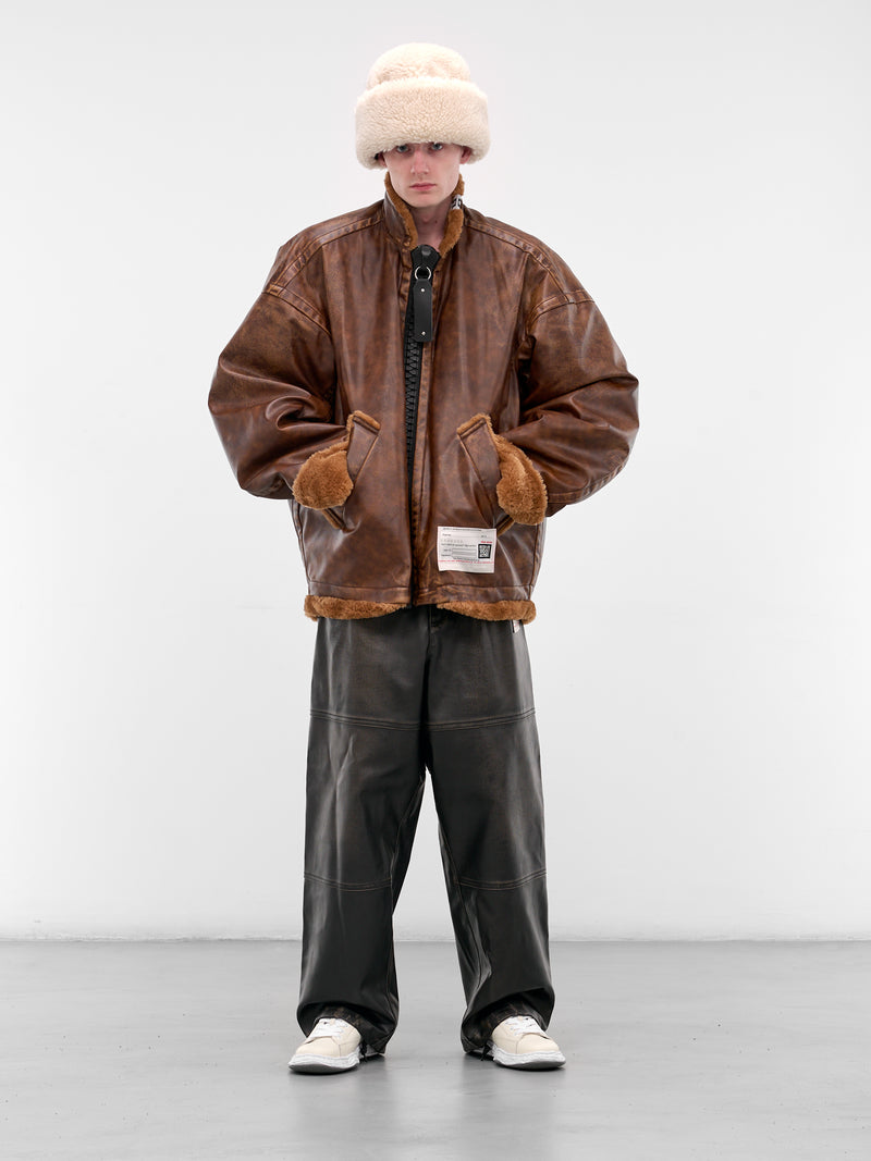 Brown Oversized Leather Shearling Jacket (A15BL071-BROWN_
