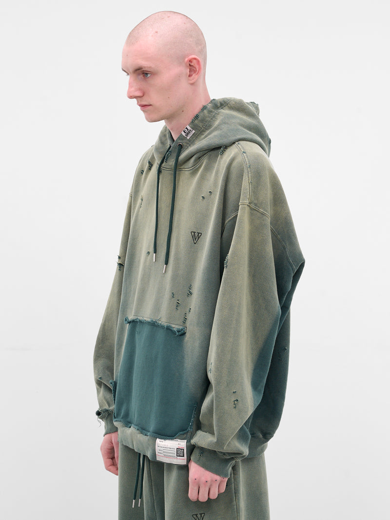Green Deconstructed Distressed Hoodie (A15HD552-GREEN)