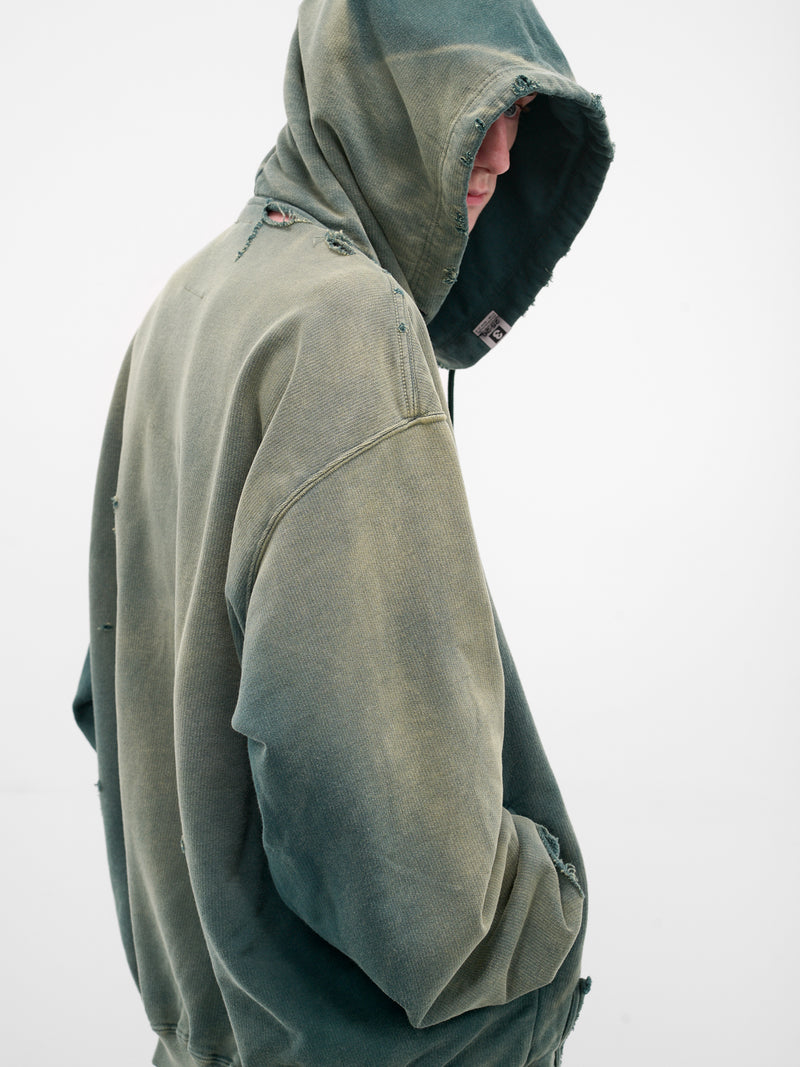 Green Deconstructed Distressed Hoodie (A15HD552-GREEN)