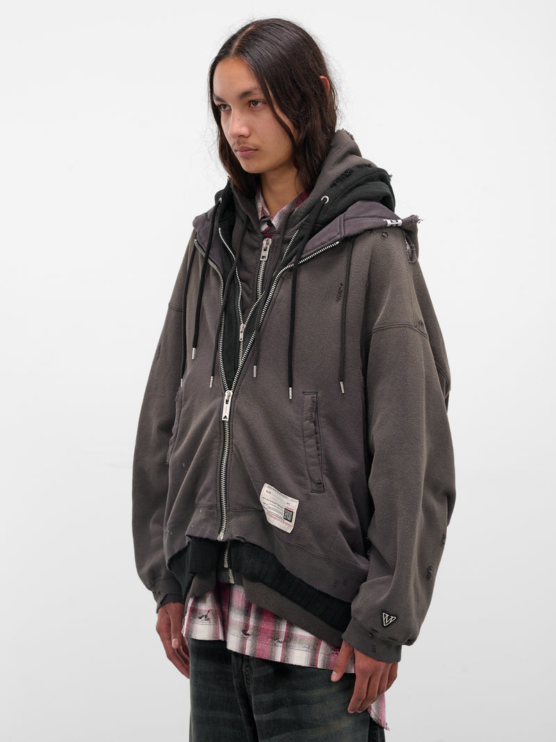 Gray Triple Layered Distressed Hoodie (A15PK581-BLACK)